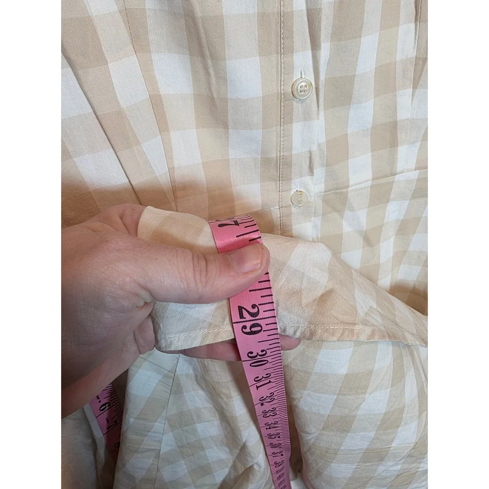 Cremieux Tan White Gingham Check Button Front Midi Shirt‎ Dress Womens 4